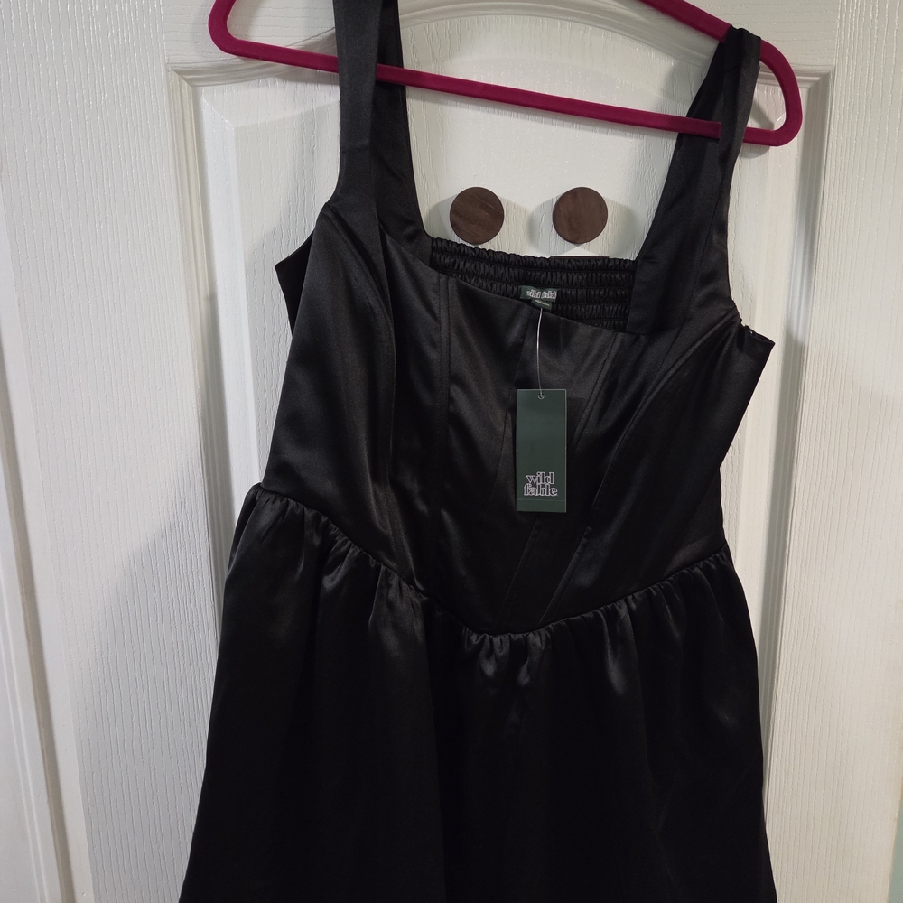 [✨️BOGO✨️] NWT Target Wild Fable Black Satin Corset- Bodice Mini Dress- Large - Picture 2 of 5